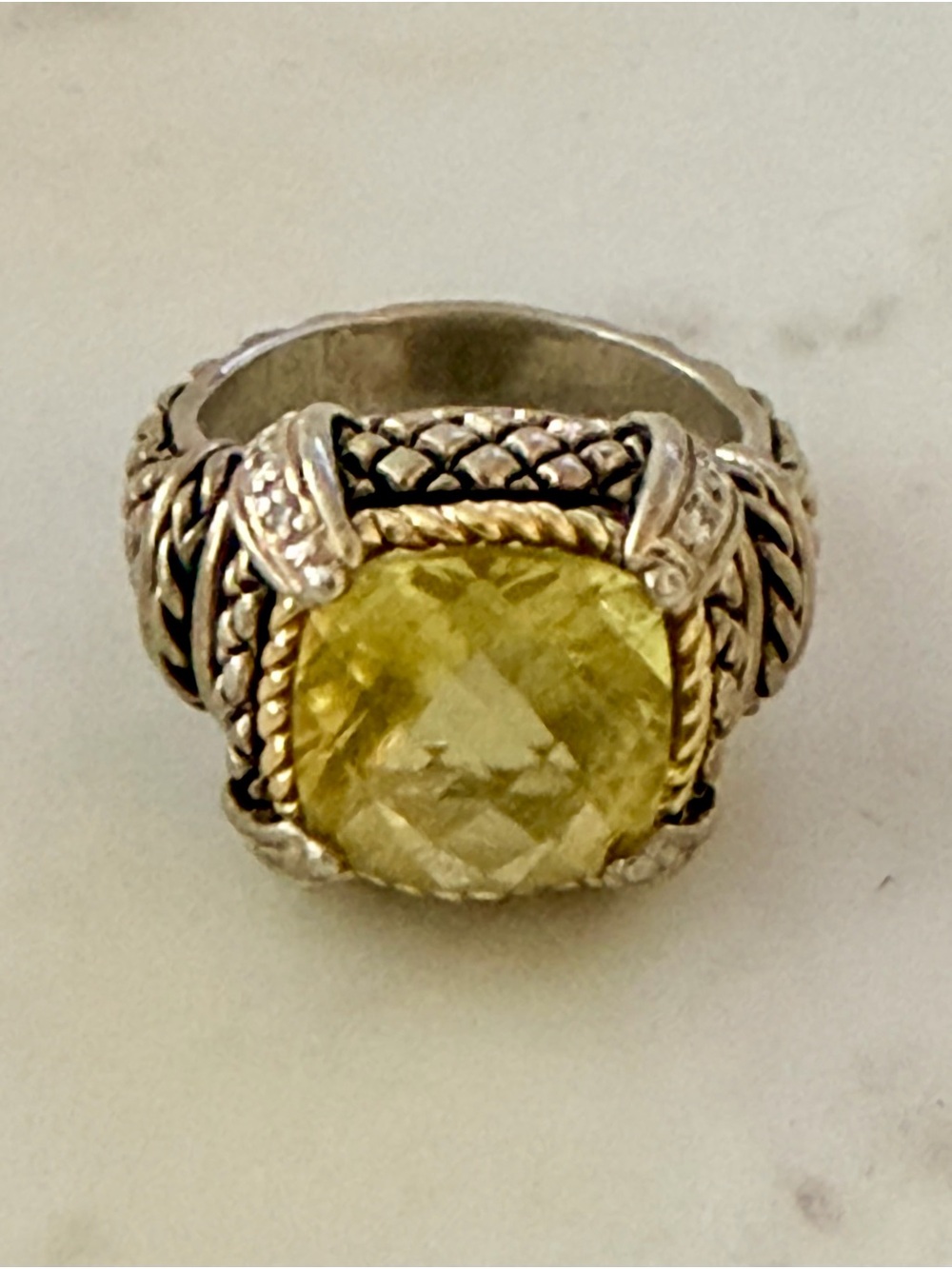 Judith Ripka 18K Yellow Gold & 0.925 Sterling Silver Cushion Cut Lemon Quartz